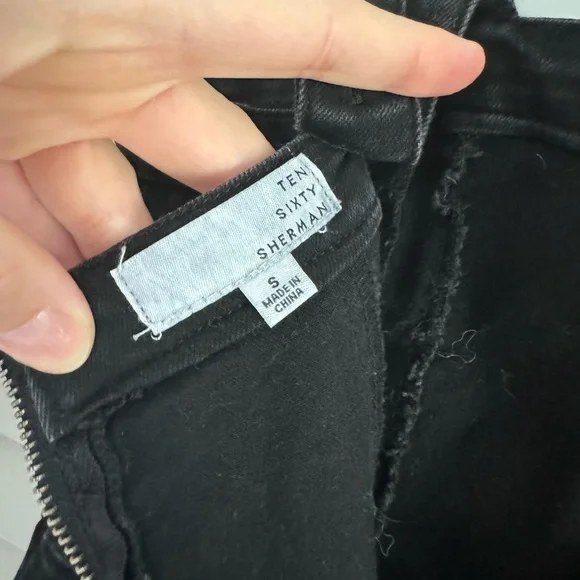 Ten Sixty Sherman Side Button Square Neck Black Denim Mini Dress - Picture 6 of 7